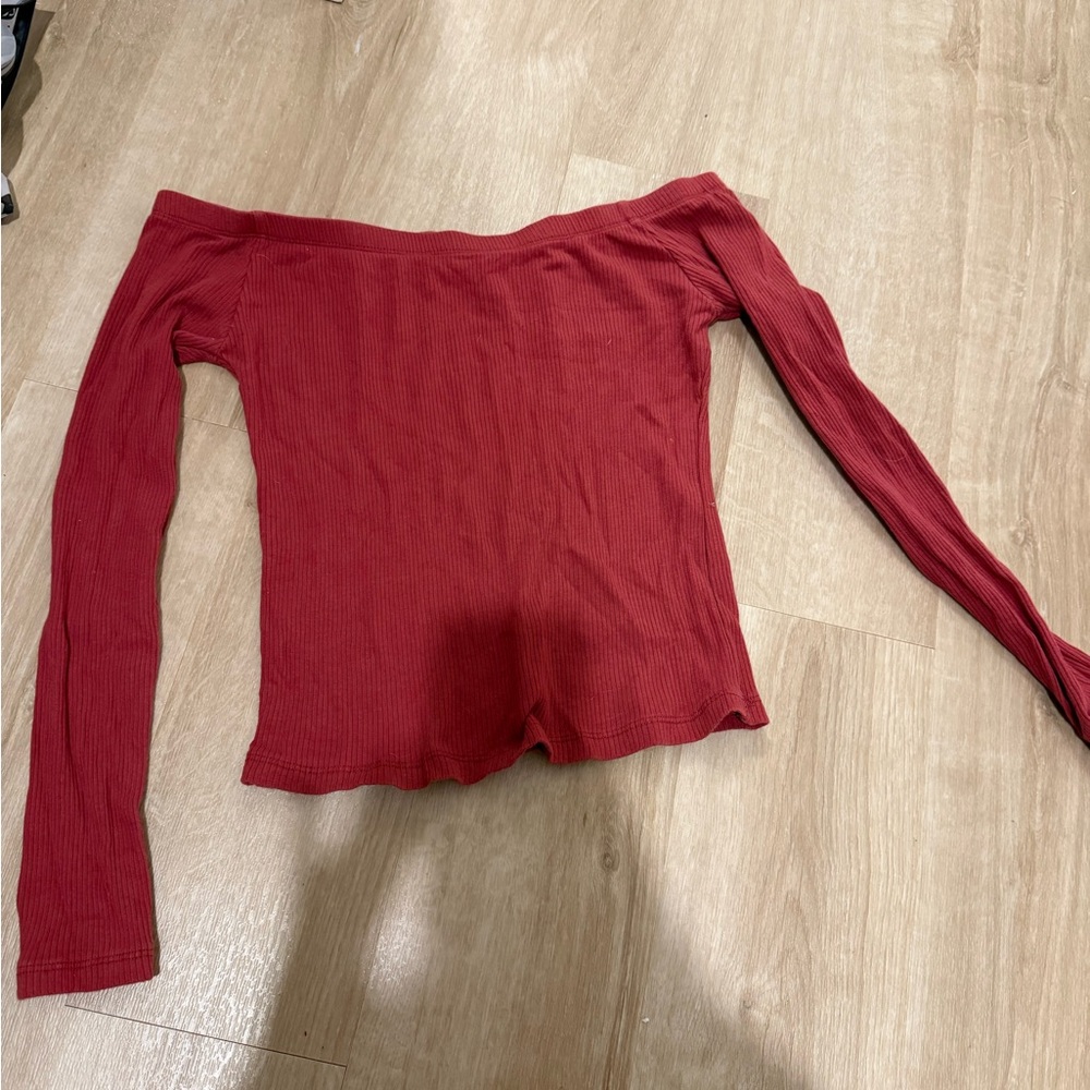 Red Off-Shoulder Long Sleeve Top